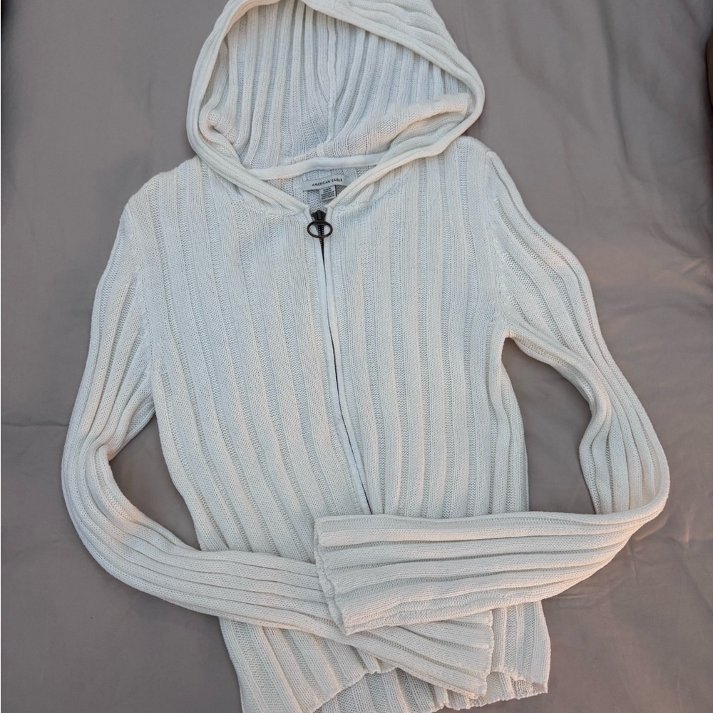 American Eagle Outfitters Cream Hooded Cardigan
